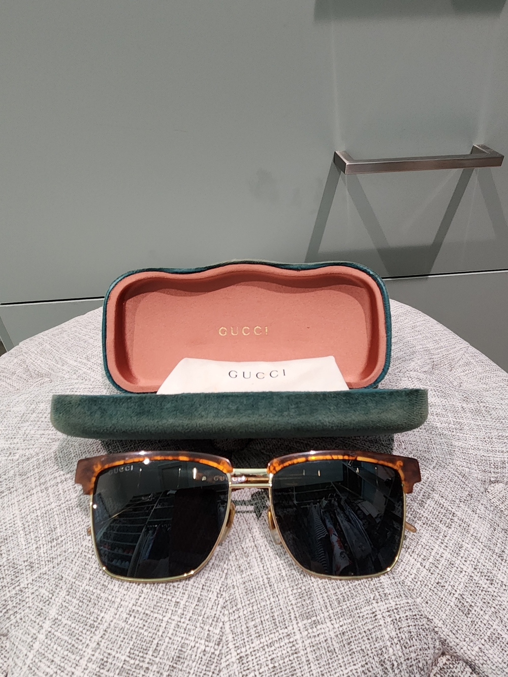 Gucci Tortoiseshell & Gold Sunglasses with Black Lenses